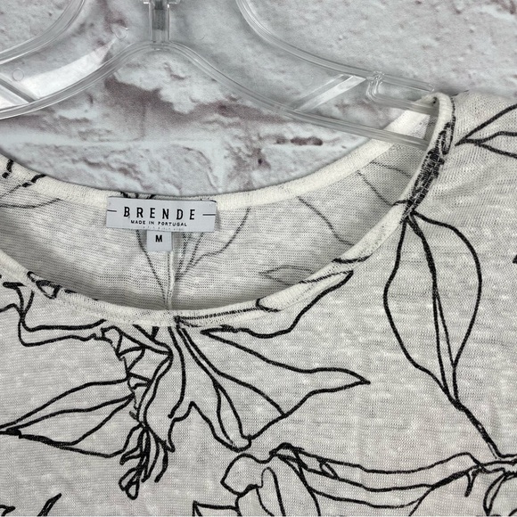 100% Linen Floral White & Black Flowy Brende Blouse Made in Portugal Size M - Picture 3 of 3